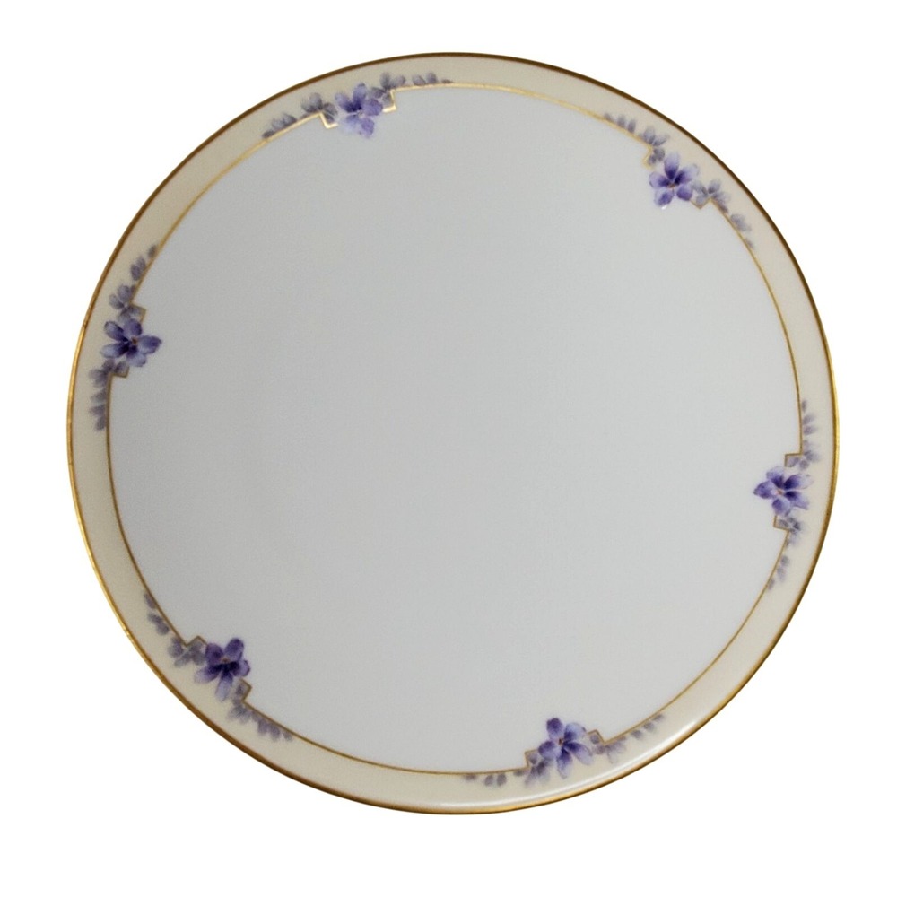 Antique Lucin Dwiht 1913 Porcelain‎ Dinner Plate With Violet Floral & Gold Trim